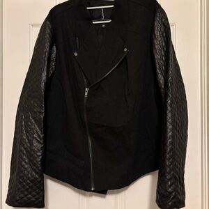 Walter Baker Black Flannel Jacket with Quilted Pleather Sleeves